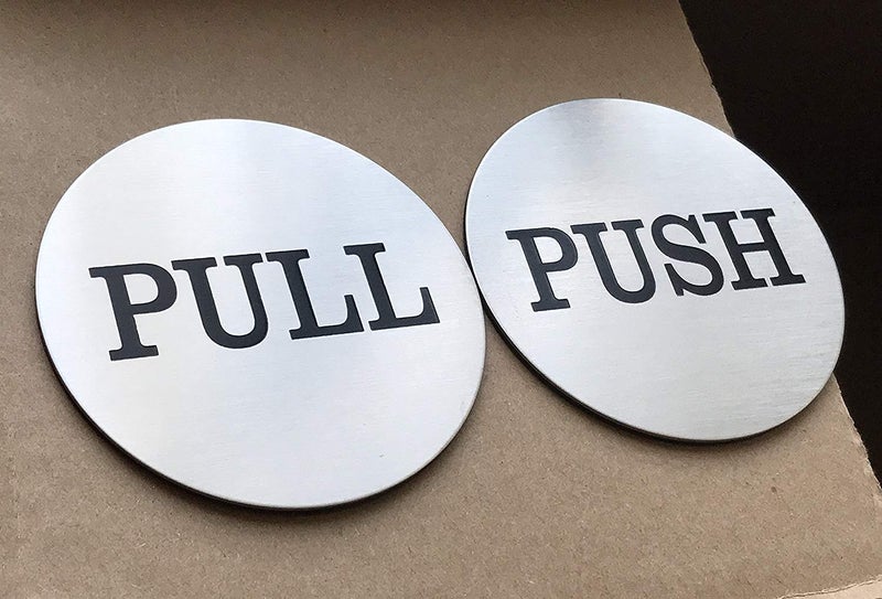Slaige Be The Bestest 2" Inch Round Push Pull Door Signs (Brushed Silver) 304 Grade Stainless Steel (Pack of 2) - Image 2